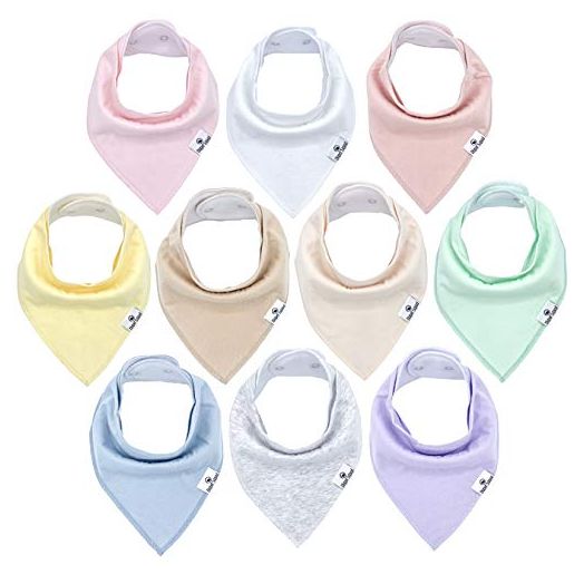 Diaper Squad 100% Organic Cotton Pastel 10-Pack Baby Drool Bandana Bibs Solid Colors for Boys and Girls