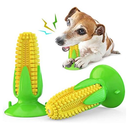 Puppy Teething Chew Toys, Dog Chew Toys - Corn Stick Tough Toys for Training and Cleaning Teeth, Squeaky Suction Cup Toothbrush Interactive Toy for Small Medium Dog