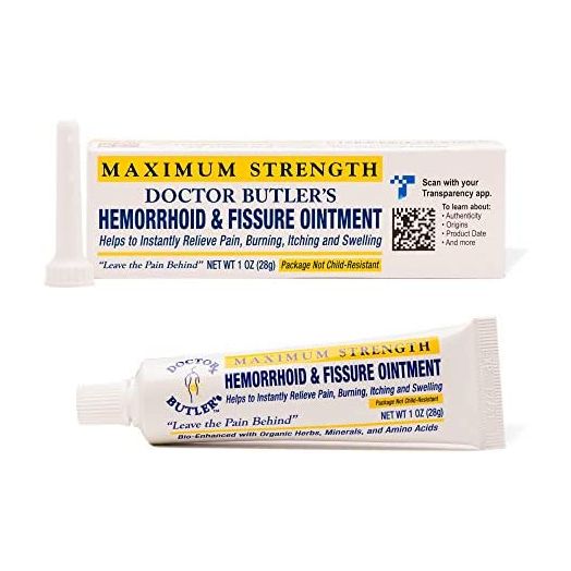 Doctor Butler's Hemorrhoid & Fissure Ointment - Hemorrhoid Treatment with Lidocaine, Aloe Vera, Amino Acids, Essential Oils, Fast Acting Hemorrhoid Cream for Itching, Swelling and Maximum Pain Relief