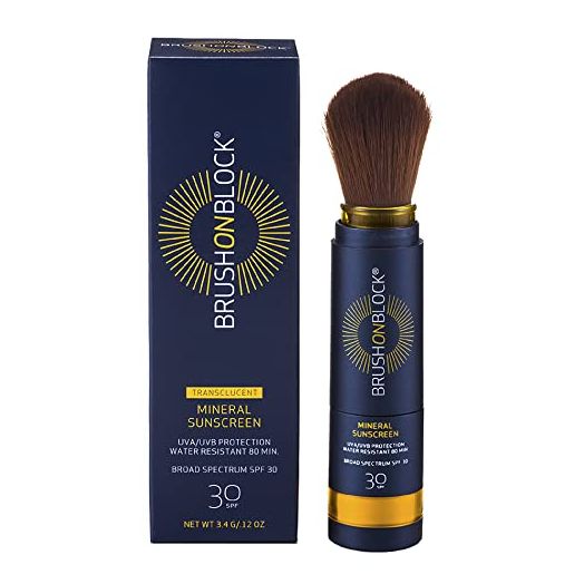 Brush On Block Mineral Sunscreen Powder, Refillable Broad-Spectrum SPF 30, Safe for Sensitive Skin, UVA UVB Face Protection, Natural, Reef Friendly (Translucent)