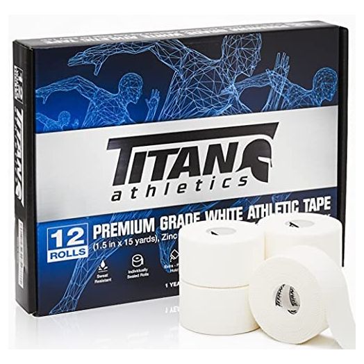 Titan Athletics White Athletic Tape, 1 1/2 Inch x 45 Feet, Cotton (12 Pack)