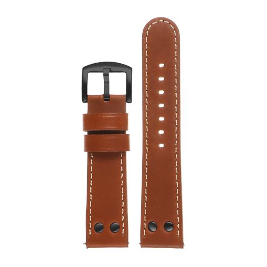 DASSARI Aviator Pilot Leather Quick Release Watch Band Strap with Black Rivets & Buckle - Tan - 24mm