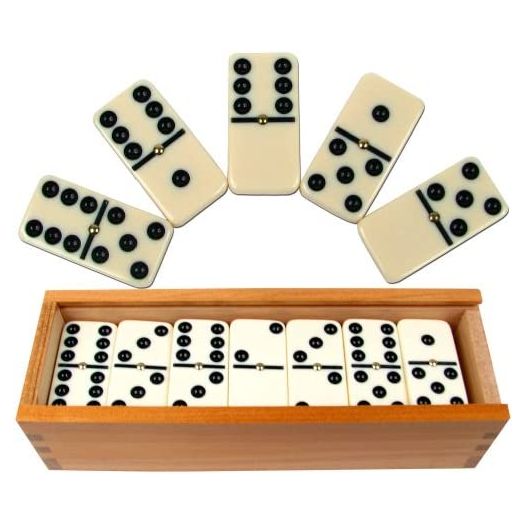 Set of 28 Double Six Dominoes with Wood Case, Brown, 28 Piece (12-2408)