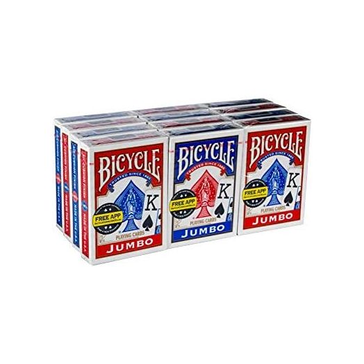 Bicycle Poker Standard Size Jumbo Face Index Playing Cards, Blue/Red, 12 Piece