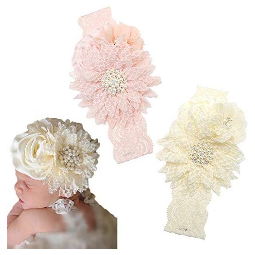 Baby Elastic Chiffon Flower Headbands Princess Girls Hand Sewing Beads Flower Headwear