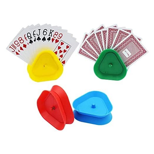 Yuanhe Playing Card Hand Holder Tray, Triangle Shaped Hands-Free Poker Rack Holder, 4 Colors, Set of 4