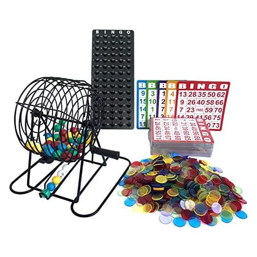 Yuanhe Deluxe Bingo Game Set-Includes Metal Cage,500 Colorful Bingo Chips,100 Bingo Cards,75 Colored Balls,Plastic Masterboard,Great for Large Groups,Parties …