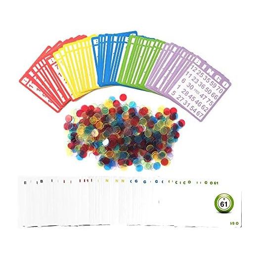 Yuanhe Bingo Cards Game Set - Includes 50 Bingo Cards,500 Colorful Transparent Bingo Chips and Deck of Calling Cards, Great for Adults Kids Family Game Nights, School Classroom Activity, Bingo Parites