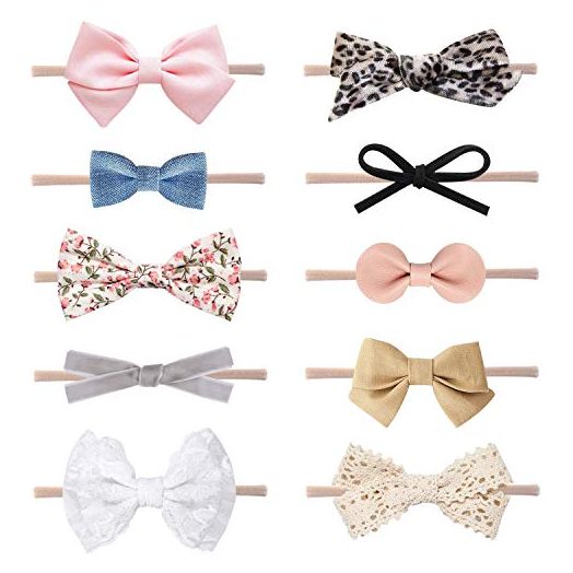 Baby Girl Headbands and Bows, Newborn Infant Toddler Nylon Hairbands Hair Accessories by LittleJoJo