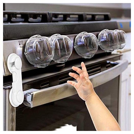 Stove Knob Covers for Child Safety (5 + 1 Pack) Double-Key Design and Upgraded Universal Size Gas Knob Covers Clear View Childproof Oven Knob Covers for Kids, Babies (Clear)
