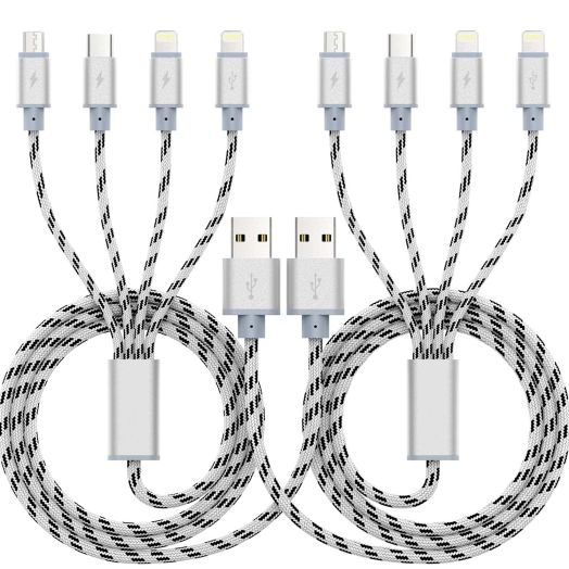 2Pack Multi Charging Cable 3.5A, 10Ft 4 in 1 Long Multiple Fast Charger Cable with Dual iP/Micro USB/Type C Ports for Phone 13/12/11/Xs/X/8/7/6/se/Tablets/Samsung Galaxy/LG/Pixel/Huawei/OnePlus