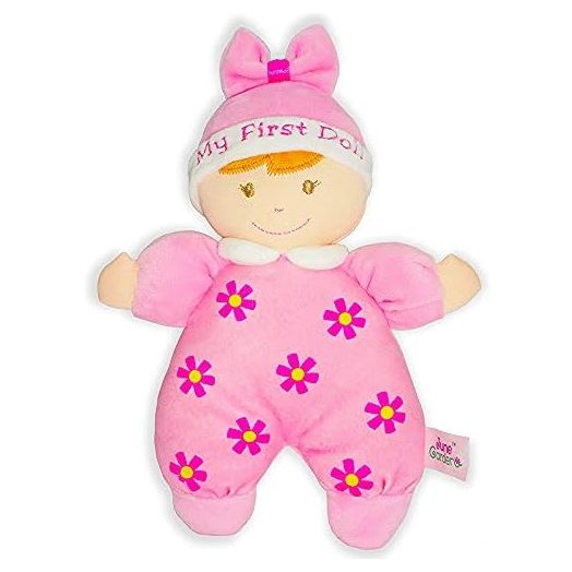 June Garden 9" My First Doll Sienna - Soft Plush Baby Doll with Rattle - Pink Outfit