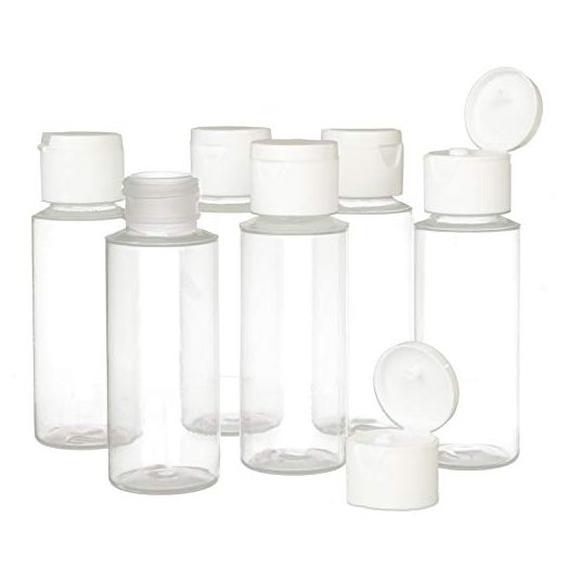 2oz Clear Plastic Empty Squeeze Bottles with Flip Cap - BPA-free - Set of 6 - TSA Travel Size 2 Ounce - By Chica and Jo