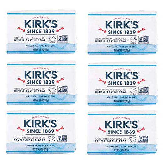 Castile Bar Soap by Kirk’s | Clean Soap for Men, Women & Children| Premium Coconut Oil | Sensitive Skin Formula, Vegan | Original Fresh Scent | 4 oz. Bars - 6 Pack
