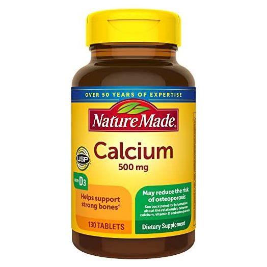 Nature Made Calcium 500 mg with Vitamin D3, Dietary Supplement for Bone Support, 130 Tablets