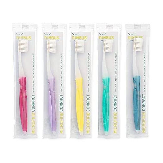 Nimbus Extra Soft Toothbrushes (Compact Size Head) Periodontist Design Tapered Bristles for Sensitive Teeth and Receding Gums, Individually Wrapped Plaque Remover Toothbrush (5 Pack, Colors May Vary)