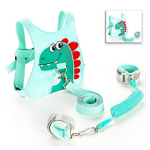 Toddler Leash-Baby Walking Safty Harness and Child Anti Lost Wrist Link for Girls/Boys Travel (Light Green, Dinosaur)
