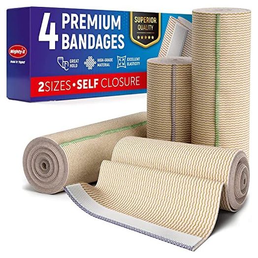 Premium Elastic Bandage Wrap - (Pack of 4) - Cotton Latex Free Compression Bandage Wrap - 4” & 6” Self-Closing - Washable & Reusable