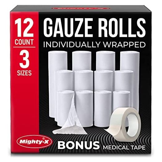Premium Gauze Rolls - 12pk/3 Sizes Rolled Gauze - [4x2”, 4x3”, 4x4”] - 4.1yd Length - Individually Wrapped