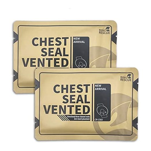 RHINO RESCUE Vent Chest Seal, Emergency Trauma Dressing, First Aid Kit Sterile, Wound Care IFAK Supplies, 2 Count