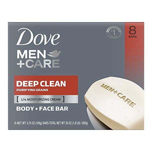 Dove Men+Care Body and Face Bar More Moisturizing Than Bar Soap Deep Clean Effectively Washes Away Bacteria, Nourishes Your Skin, 3.75 Ounce (Pack of 8)