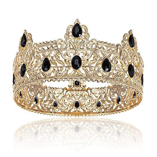 Gold King Crowns for Men, Royal Crown with Black Rhinestone, Wedding Cosplay Homecoming Prom Party Decorations Crown