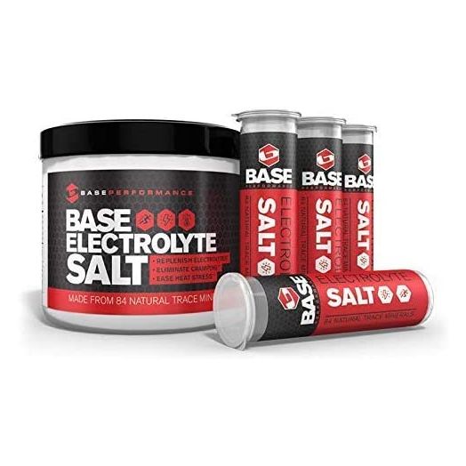 BASE Performance electrolyte salt, 226 Servings tub with 3 refillable race vials.