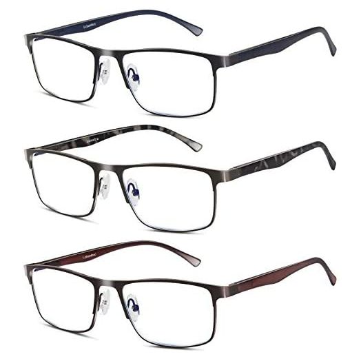 Blue light Blocking Reading Glasses for Men, Stylish Metal Frame Readers (3 Pack)