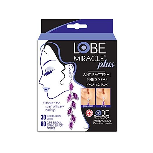 Lobe Miracle Ear Lobe Support Patches - Clear Heavy Earring Holder - Prevents Tears & Reduces Strain (60 Patches)