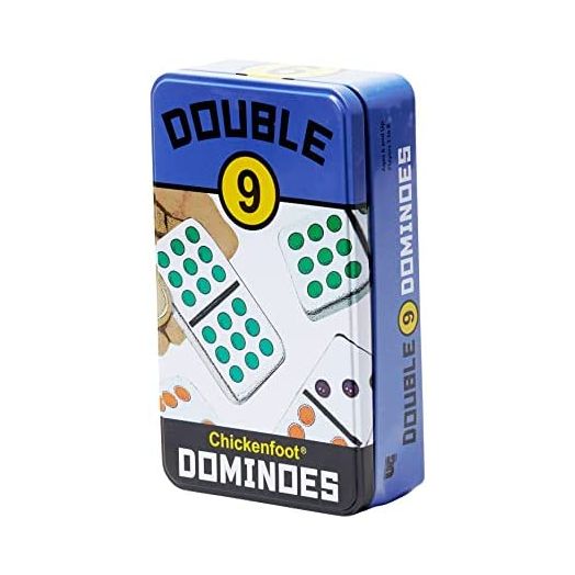 Front Porch Classics Double 9 Colored Dot Dominoes Travel Tin Set from University Games, 2 to 8 Players Ages 8 to 99