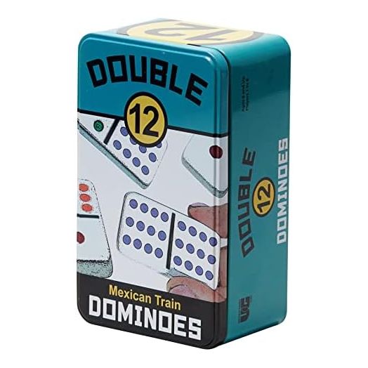 Front Porch Classics | Double 12 Colored Dot Dominoes Set On-The-Go Travel Storage Tin, 2 to 8 Players Ages 8 to 99