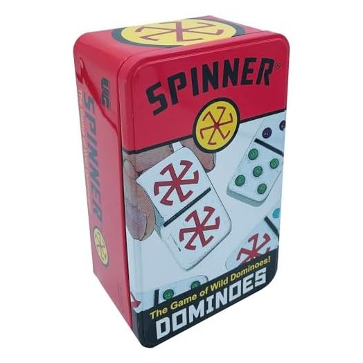 Front Porch Classics | Spinner Colored Dot Dominoes Set, On-The-Go Travel Storage Tin 2 to 8 Players Ages 8 to 99
