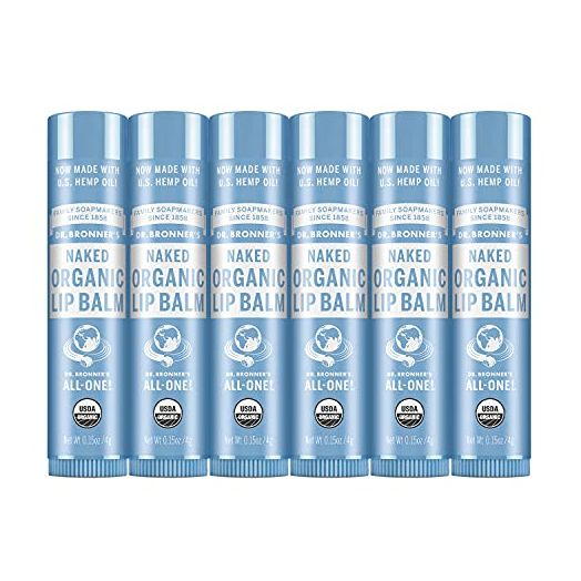 Dr. Bronner's - Organic Lip Balm (Naked, .15 ounce, 6-Pack) - Unscented, Made with Organic Beeswax and Avocado Oil, For Dry Lips, Hands, Chin or Cheeks, Jojoba Oil for Added Moisture, Soothing