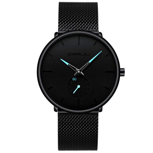 CRRJU Men Business Slim Analog Quartz Watch,Date Black Dial Wrist Watch with Mesh Bracelet Strap