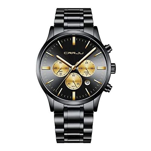 CRRJU Men's Multifunctional Chronograph Wristwatches,Stainsteel Steel Band Fashion Quartzuartz Waterproof Watch