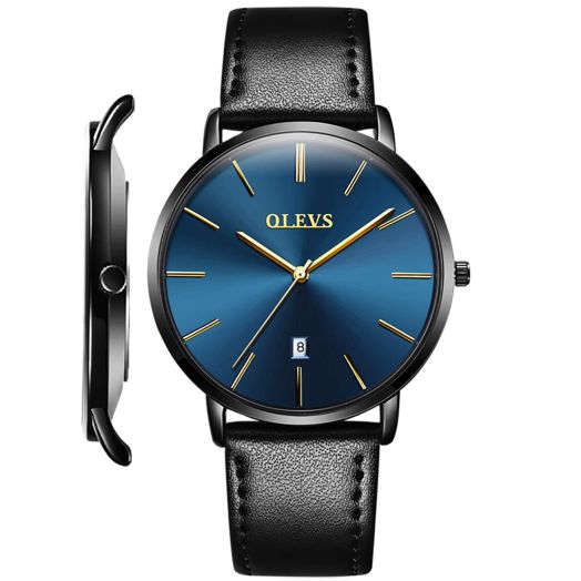 OLEVS Mens Watches Mens Leather Watch Ultra Thin Watches for Men Minimalist Watch with Leather Band Quartz Analog Dress Casual Simple Lightweight relojes para Hombres