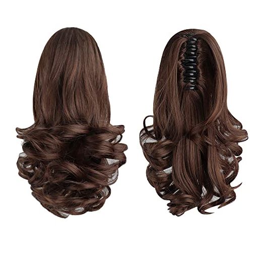 SYXLCYGG Brown Ponytail Extension, Claw Clip 12in Curly Synthetic 3.8 OZ