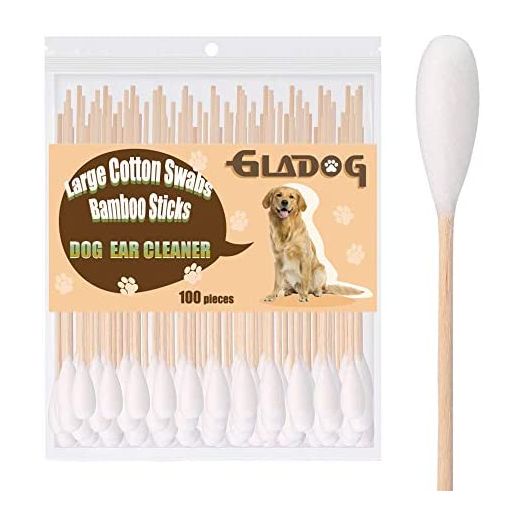 GLADOG 6 Inch Professional Large Cotton Buds for Dogs, Specially Designed Dog Cotton Buds with Wood Handle, Large Means Safe