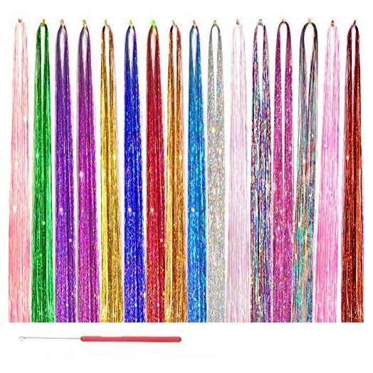 AMchoice Hair Tinsel Kit with Tools 16 Colors 3200 Strands Fairy Hair Tinsel Heat Resistant Sparkling Shiny