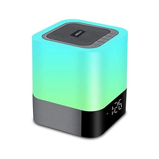 Aisuo Night Light-5 in 1 Bedside Lamp with Bluetooth Speaker,12/24H Digital Calendar Alarm Clock,Touch Control ,Support TF and SD Card,Music Player,Room Decor .