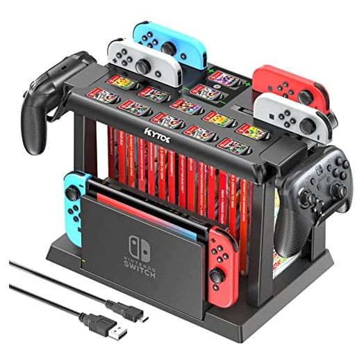 Switch Games Organizer Station with Controller Charger, Charging Dock for Nintendo Switch & OLED Joycons, Kytok Switch Storage and Organizer for Games, TV Dock, Pro Controller, Accessories Kit Storage