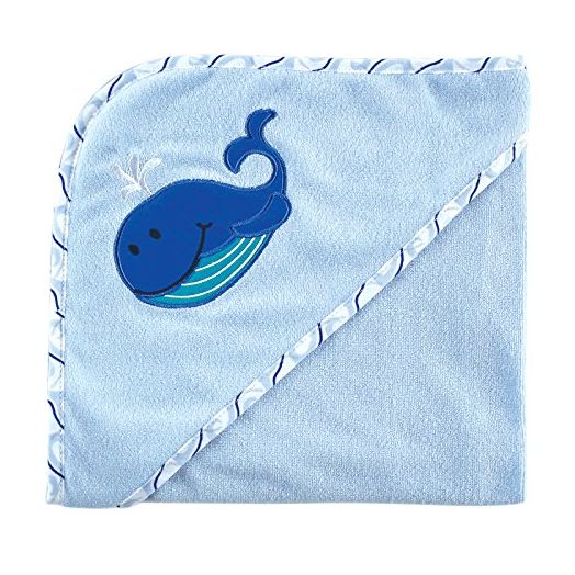 Luvable Friends Unisex Baby Hooded Towel and Washcloth, Blue Whale, One Size