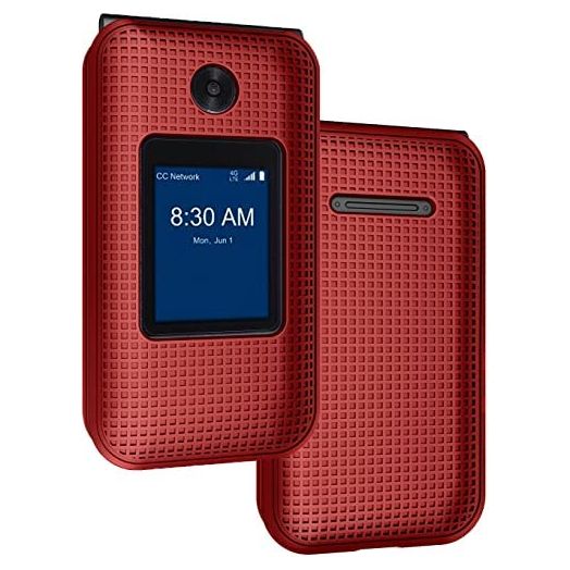 Case for Consumer Cellular Link II, Nakedcellphone [Grid Texture] Slim Hard Shell Protector Cover for Link 2 Flip Phone (Z2335CC) - Red
