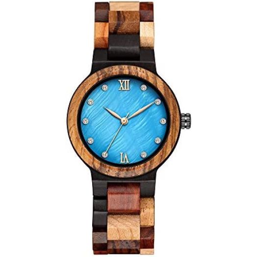 GORBEN Solid Wood Watch Women Quartz Multicolor Wooden Band Wristwatch Reloj de Mujer with Box
