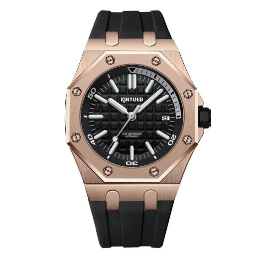 IK COLOURING Mens Luxury Automatic Mechanical Watch Waterproof Silicone Strap Business Luminous Wrist Watch for Men Gift (Black)