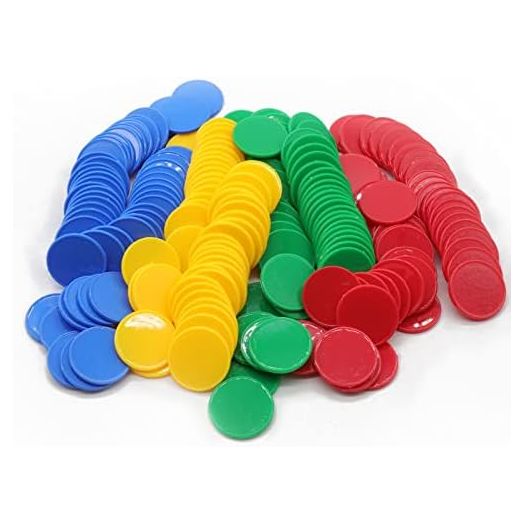 Set of 100 Opaque Plastic Learning Counters Mini Poker Chips Game Tokens with Storage Box (Red+Yellow+RoyalBlue+Green, 1 Inch)