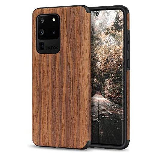 Tasikar Compatible with Samsung Galaxy S20 Ultra Case Easy Grip Wood Grain Design Case (Redwood)