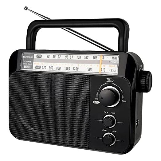 Retekess TR604 AM FM Radio Portable Transistor Analog Radio with 3.5mm Earphone Jack Battery Operated by 3 D Cell Batteries AC Power for Elders (Black)