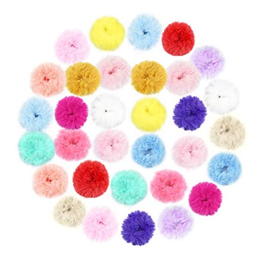 jiebor Faux Fur Hair Scrunchies, 32PCS Fur Hair Ties Fuzzy Fur Hair Band Rope Wristband Hair Ring Ponytail