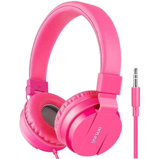 gorsun Kids Headphones, Lightweight Stereo Wired Toddler Headphones, Adjustable Headband Children's Headset for Smartphones Computer Pad Earphones(Pink)